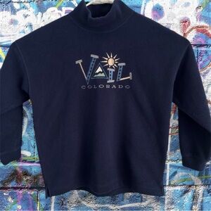 Vintage 90s Vail Colorado Fleece Pullover Sweatshirt Mock Turtleneck Emb…